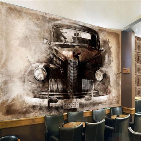 Custom Wallpaper Mural Nostalgic Retro Tattered Car Classic Bvm Home