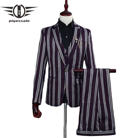 Plyesxale 3 Piece Suit Men 2018 Slim Fit Mens Striped Suit Classic