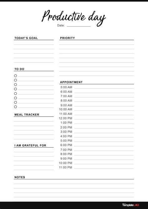 Productivity Planner Work Day Organizer Printable Work Day Planner