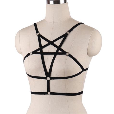 sexy goth pentagram lingerie elastic harness cage bra cupless body chain s0031 ebay