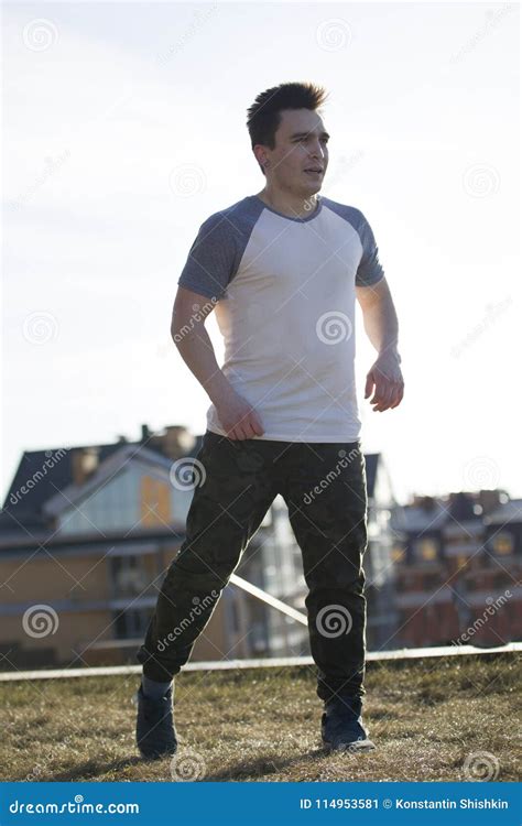 Portrait Of Young Male In Front Of City Skyline Stock Image Image Of
