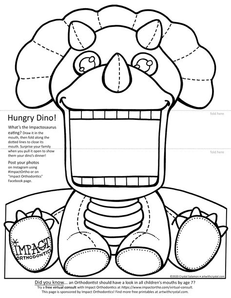 Big Mouth Dinosaur free printable colouring page | Art With Crystal