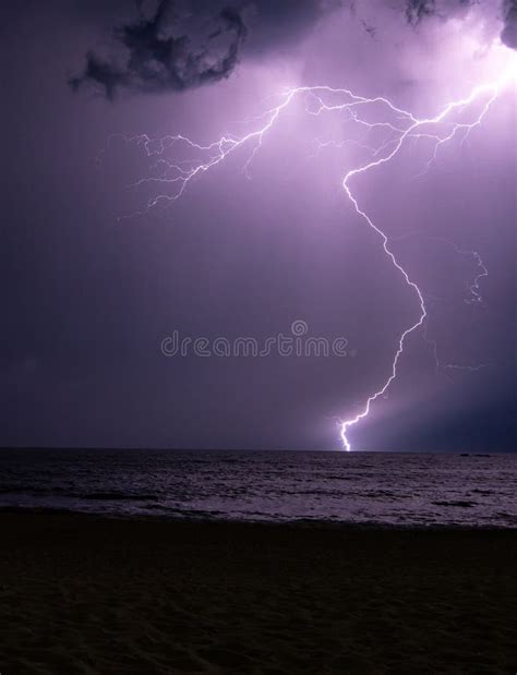 Lightning Storm At Night Over The Ocean Stock Image Image Of Blue