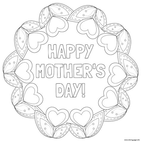 Detailed geometric coloring pages to print and customize. Mothers Day Heart Tulip Wreath Coloring Pages Printable