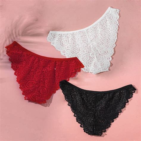 3pc Womens Underwear Lace Sexy Lingerie Plus Size M 3xl Low Rise Women Panties Solid Underpants
