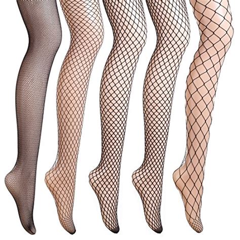 Akiido Fishnets Stockings 5 Pairs Patterned Pantyhose Black Tights For
