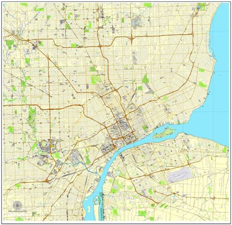 Detroit Printable And Editable Street Maps Printable City Maps