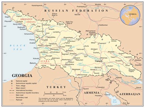 Grande detallado mapa político de Georgia con carreteras ferrocarriles