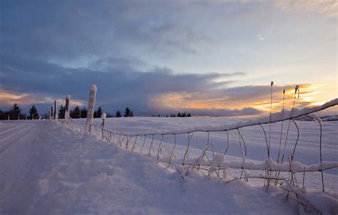 Wallpaper Road Snow Sunset The Fence Images For Desktop Section