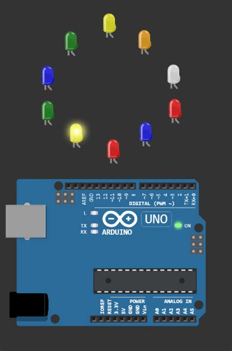 Arduino Simulator Led Chaser Using Arduino Uno And Different Colour