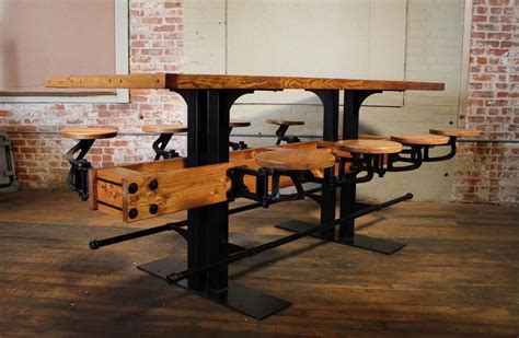Needing a bigger table when friends swing by. Pub Table Swing Out Seat Bar Vintage Industrial Wood and ...