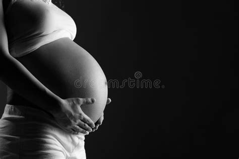 Belly Of Pregnant Woman Monochrome Stock Image Image Of Beautiful