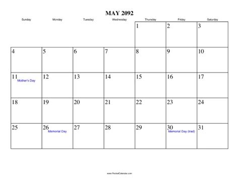 May 2092 Calendar