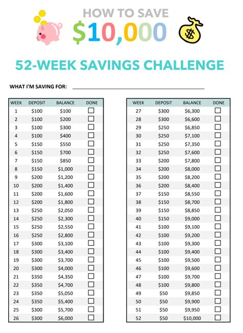 Blank 52 Week Money Challenge Printable Printable Word Searches