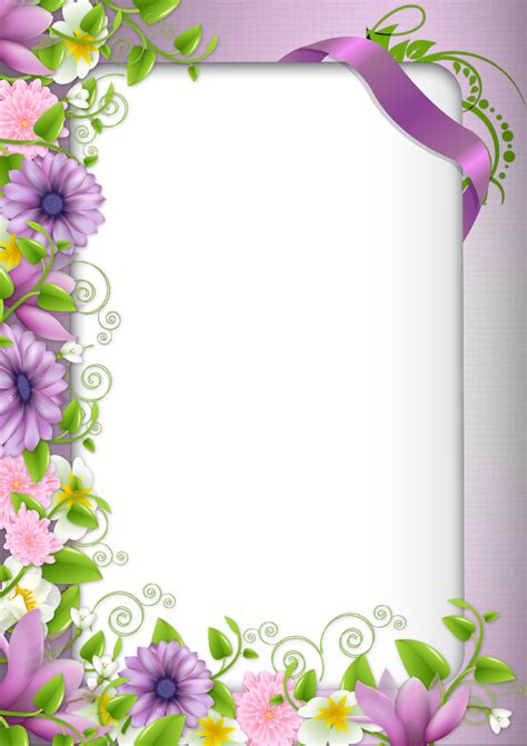 Purple Photo Frame With Floral Flower Decorationspng 904×1280
