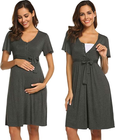 Nursing Ekouaer Maternity Sleepwear Nightgown Long Sleeve Deliverylabornursing Dress Hospital