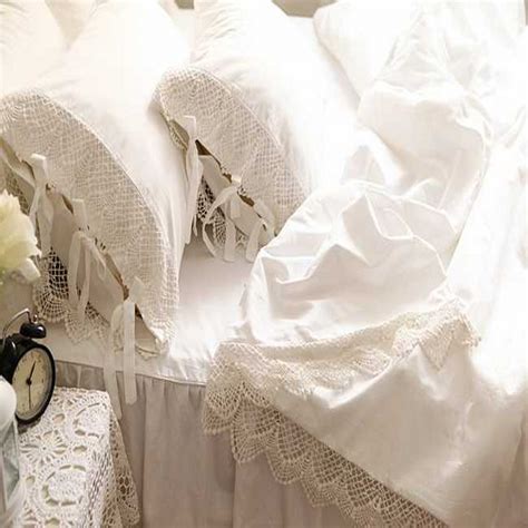Elegant Lace Princess Bedding Sets Queen King Size 4pcs White Ruffles