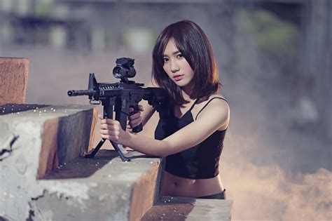 Wallpaper Women Model Asian Weapon Photography Person Rifles