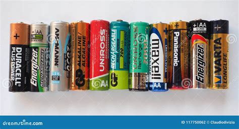 Aa Batteries Of Many Different Brands Editorial Photography Image Of
