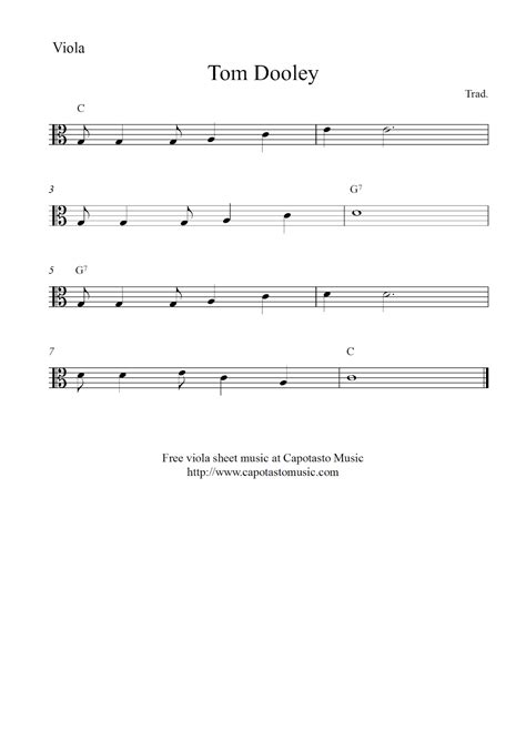 Free Easy Viola Sheet Music Tom Dooley