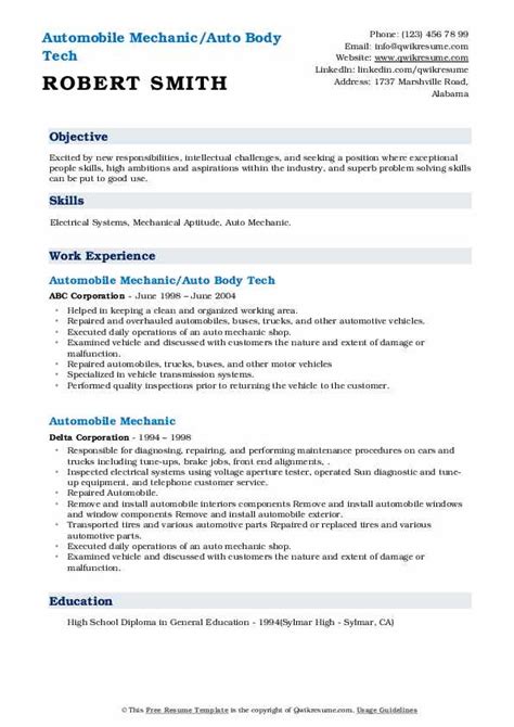 What does an automobile mechanic do? Automobile Mechanic Resume Samples | QwikResume