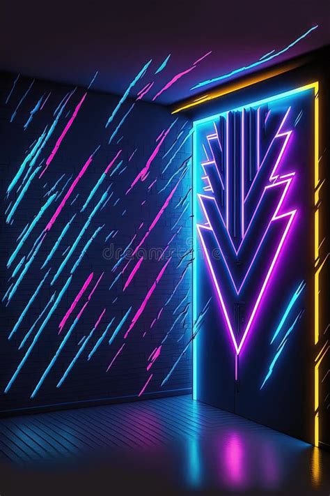 Wall With Neon Led Light Shapes Abstract Dark Glow Background Ai