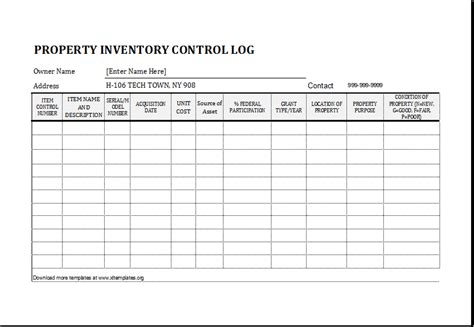 Property Inventory Log Template For Excel Excel Templates