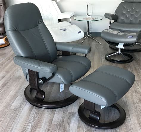 Stressless Consul Recliner Chair And Ottoman Batick Grey Leather By