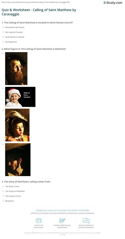 Quiz & Worksheet - Calling of Saint Matthew by Caravaggio | Study.com