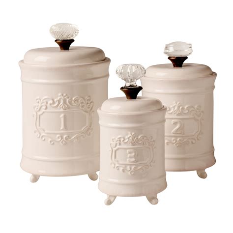Mud Pie Kitchen Canisters White Ceramic Lidded Jars Set Of 3