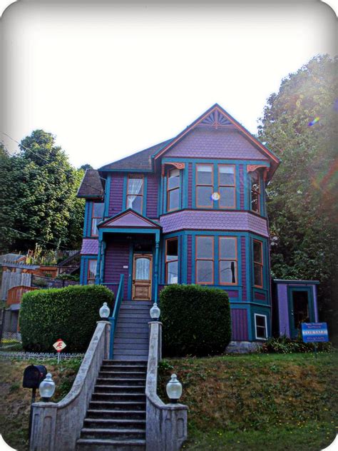 Purple, teal, and orange Victorian gingerbread house | Flickr