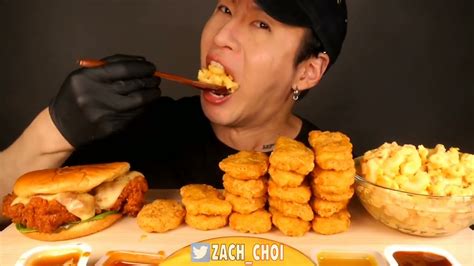 Zach Choi Asmr Mukbang Cheesy Chicken Nuggets Spicy Chicken Sandwich Mac N Cheese Bites