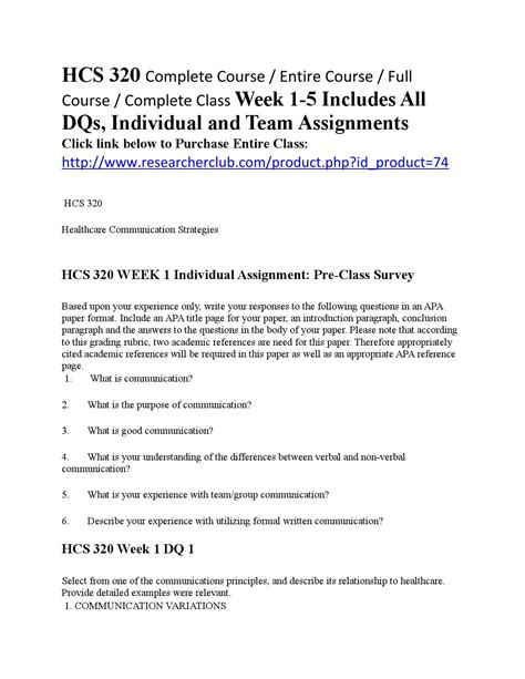 Hcs 320 Complete Course Week 1 5 Includes All Dqs Individual And Team