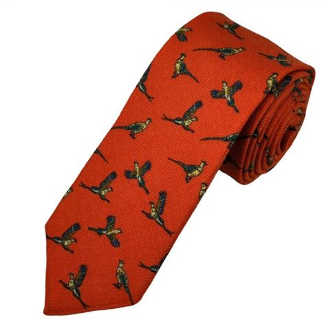 Ascot Orange Pheasants 100 Wool Mens Designer Tie From Ties Planet Uk