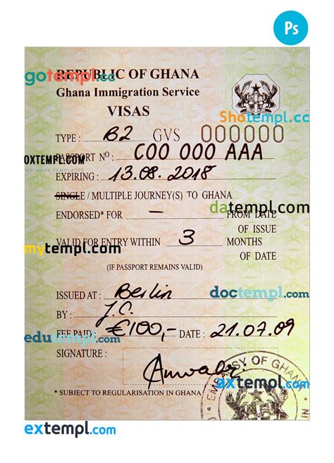 Ghana Entry Visa Psd Template Completely Editable With Fonts