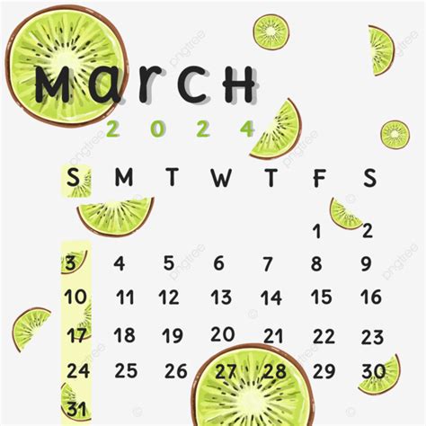 Desain Kalender Maret 2024 Dengan Ilustrasi Kiwi Desain Kalender Maret