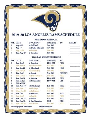 printable   los angeles rams schedule