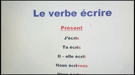 Le Conjugaison De Verbe écrire تصريف الفعل يكتب في الماضي والحاضر