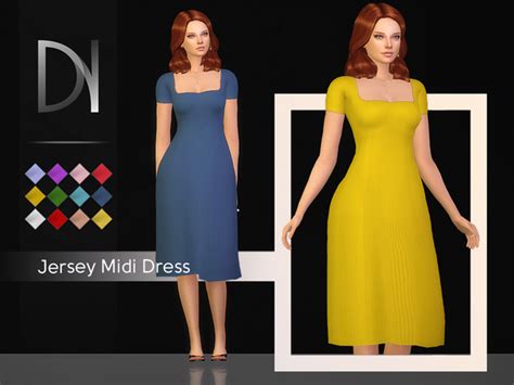The Sims Resource Jersey Midi Dress By Darknightt • Sims 4 Downloads