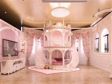 Chambre Princesse Fille Enfants De Diapositives Lit Belle Unique Rose Château Lit… Quartos