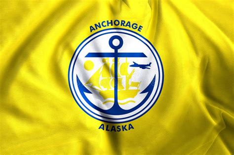 Anchorage Alaska Realistic 3d Flag Illustration On Golden Flagpole