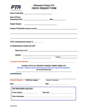 Fillable Online Check Request Form Pta Fax Email Print Pdffiller
