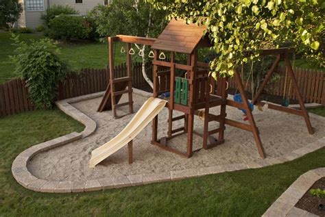 Maybe you would like to learn more about one of these? Backyard Playset Landscaping, Diy Swingset Ideas, Kids Playset Ideas, Backyard Swingset ...