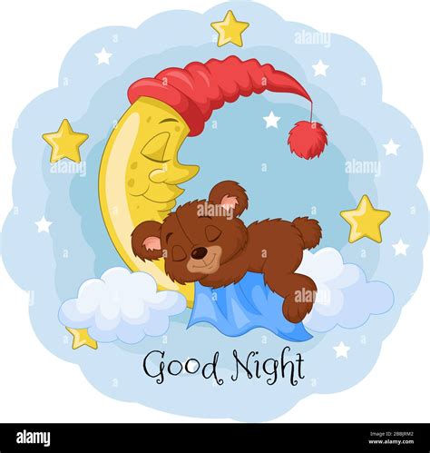 Cartoon Teddy Bear Sleep On The Moon Stock Vector Image And Art Alamy