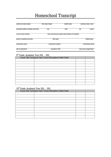 Homeschool Transcript Template Printable Pdf Download