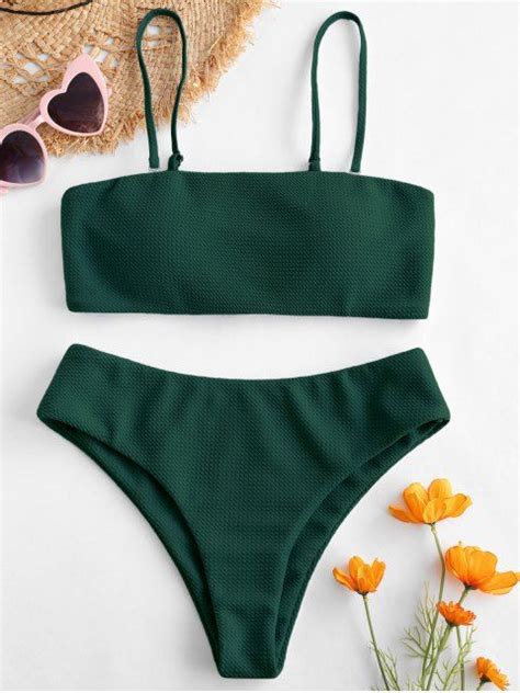 [63 off] 2020 zaful textured bandeau bikini set in medium sea green zaful international site