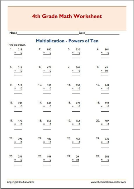 Grade 4 Multiplication By Multiples Of Ten Worksheet