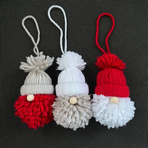 Christmas Gnome Ornaments Set Of 3 Holiday Gnome Yarn Etsy