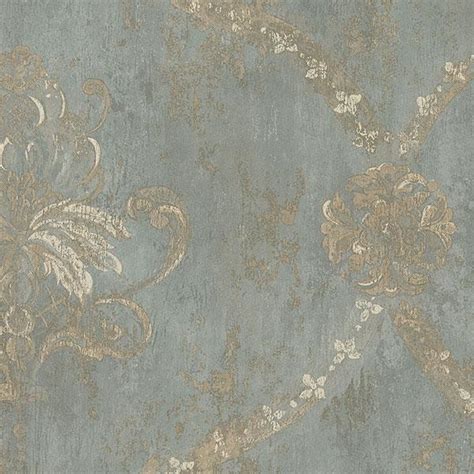 Regal Damask Metallic Gold Turquoise Contemporary Wallpaper By