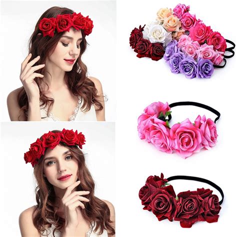 2019 red rose headdress hair wreaths hair garland floral crown wedding headwear rose flower
